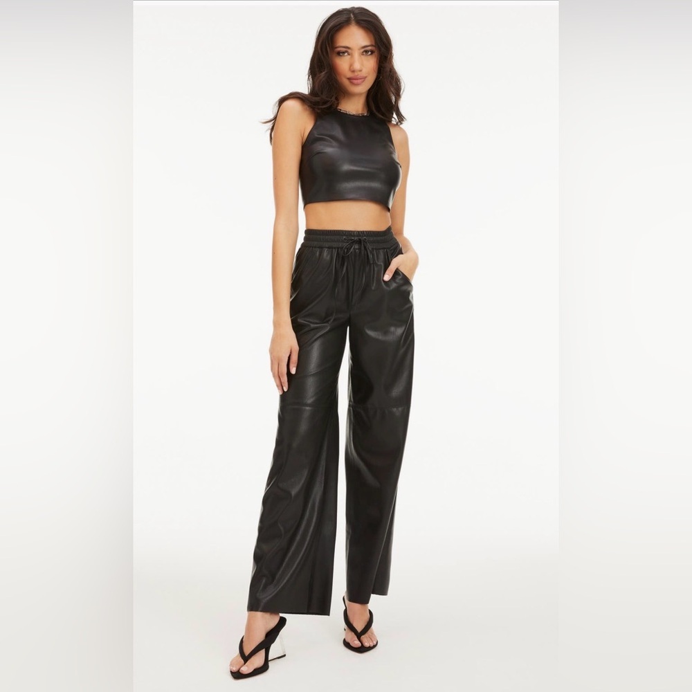 GOOD AMERICAN • Black Faux Leather wide leg pants - size 3 large